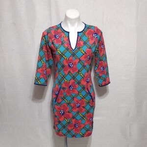 Tracy Negoshian Bold Floral Sheath Dress Small 3/4 Sleeves Work Summer Brunch